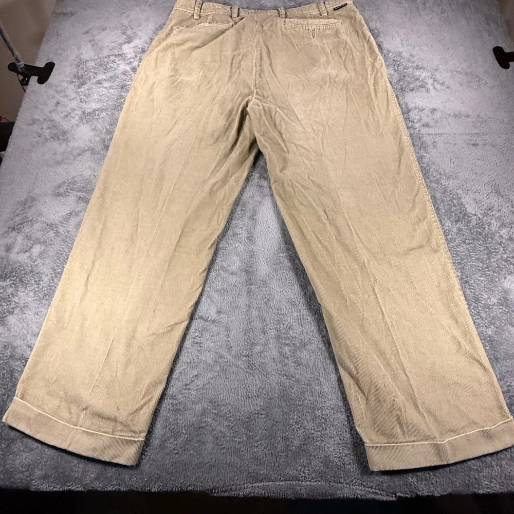 Nautica Rigger Y2K Corduroy Pants Mens 38x30 Tan Classic Fit Pleated Cuffed - Picture 2 of 8